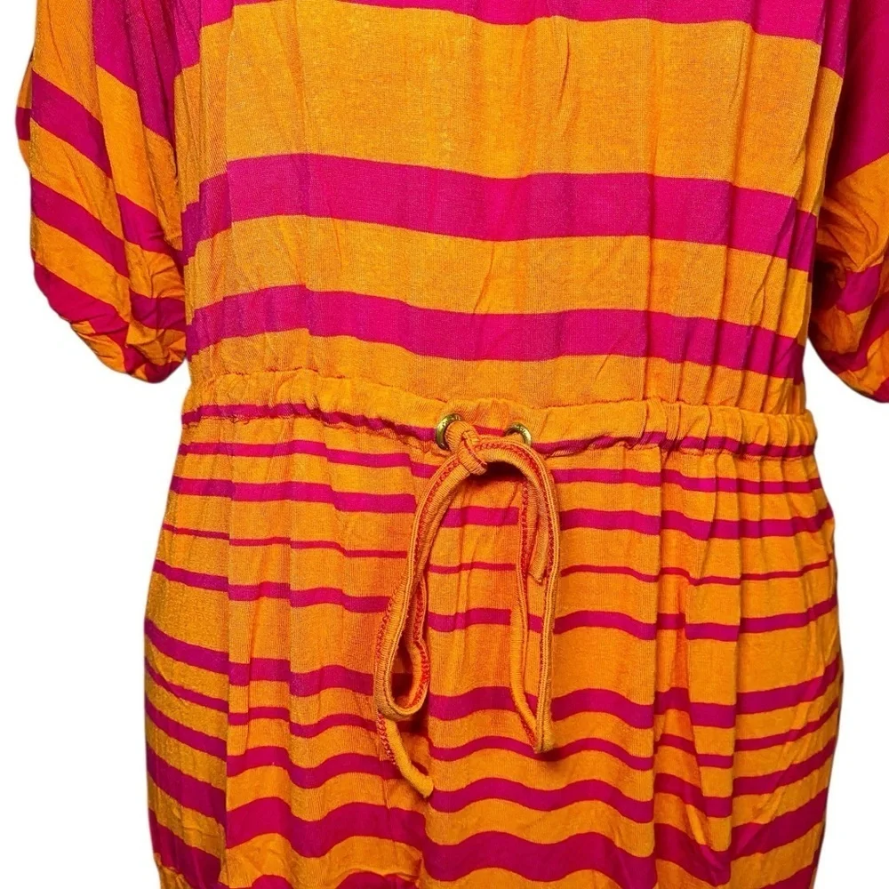 Calvin‎ Klein Striped Pink Orange Drawstring Waist Casual Dress - Picture 6 of 15